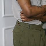 Olive Seersucker Pleated Shorts