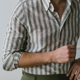 Green Linen Stripe Shirt