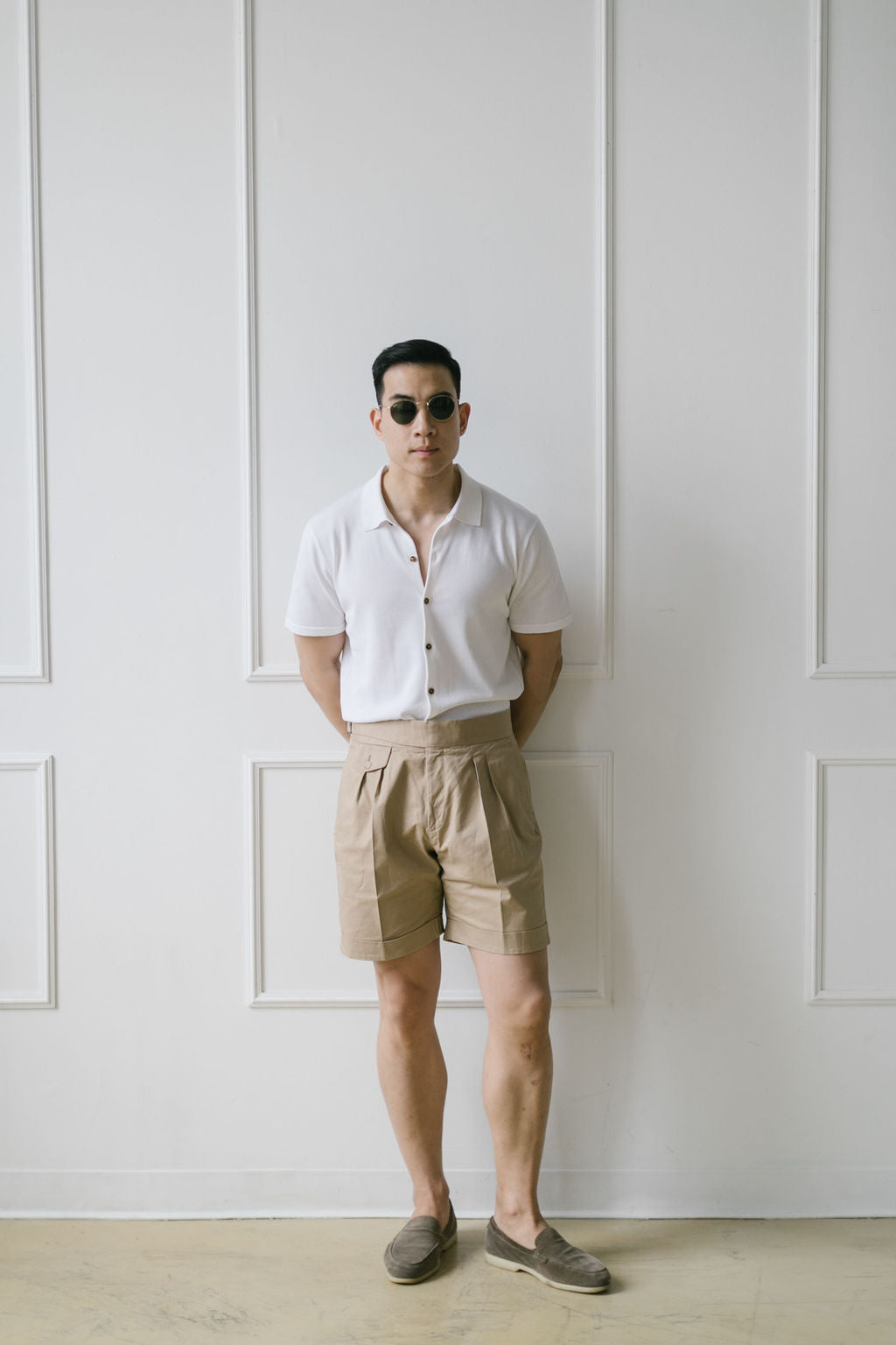 dress khaki shorts Men's Stone Pleated Dress Shorts