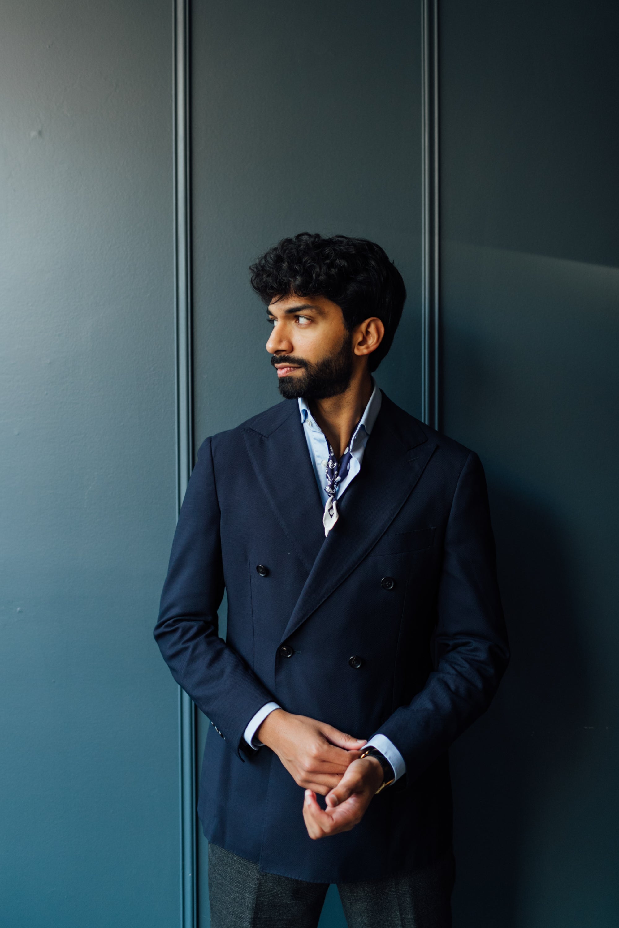 Navy Double Breasted Blazer in Traveller Wool