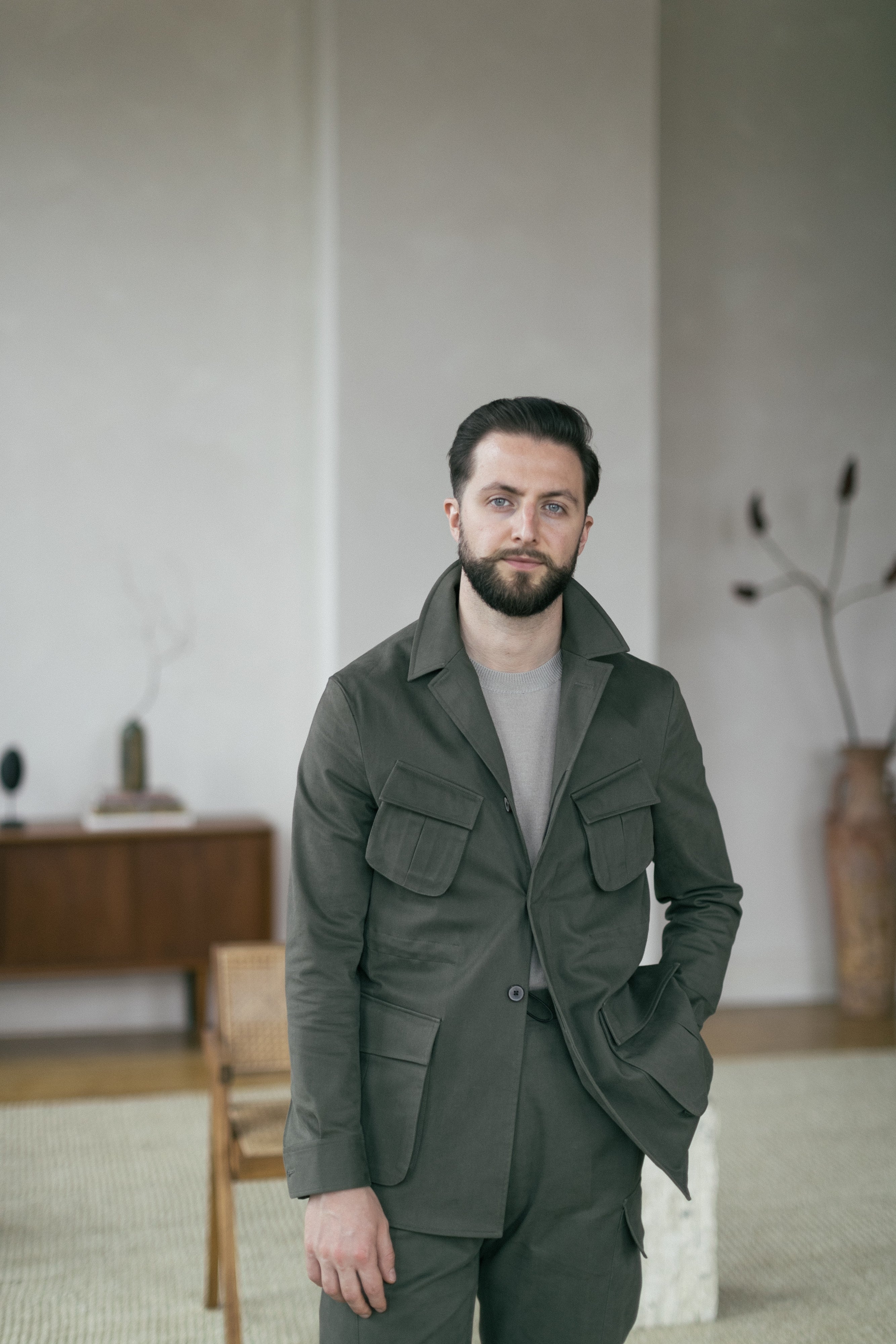 Green Stretch Cotton Jungle Jacket – Cavaliere - Main Image