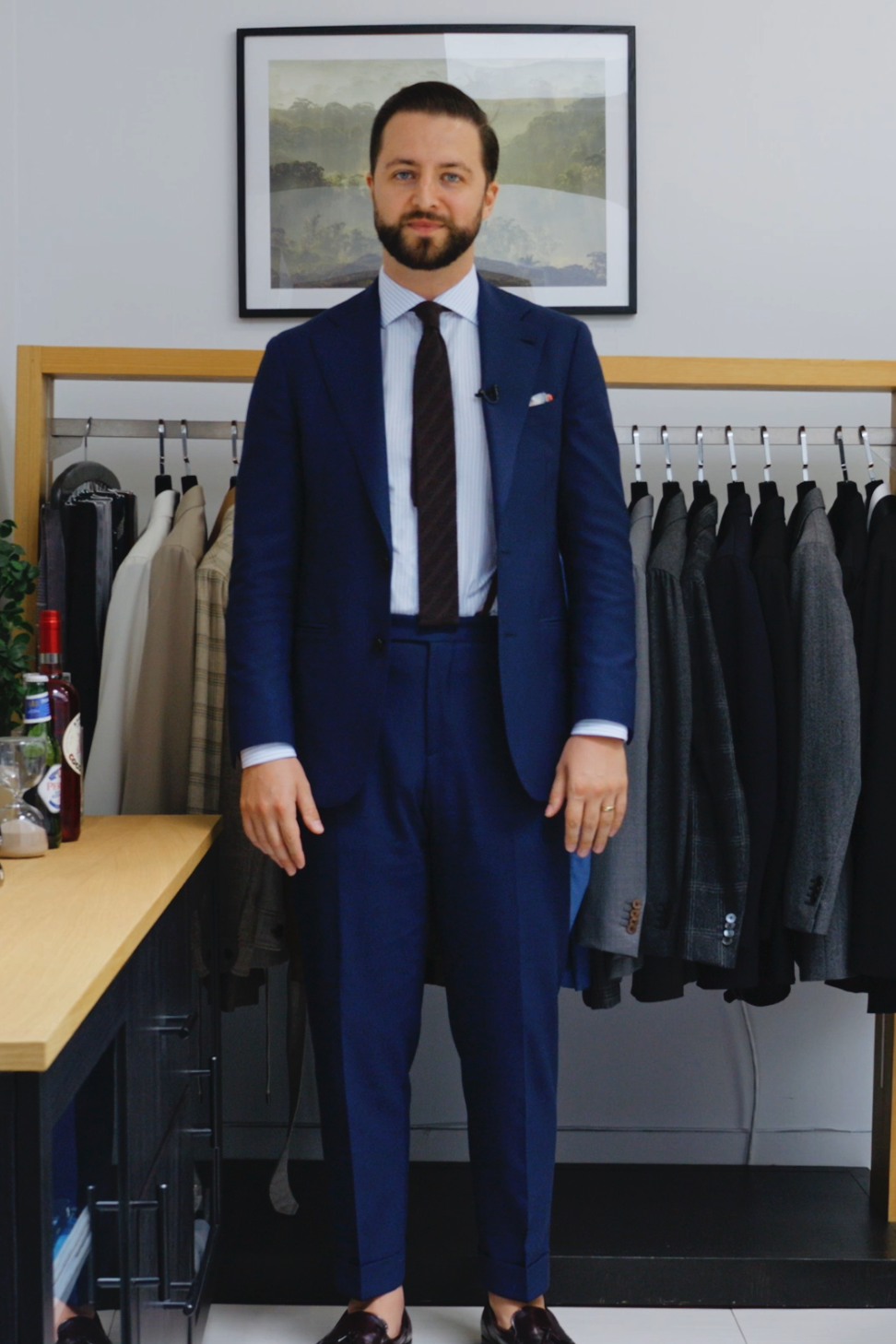 What I'm Wearing: French Navy High Twist Suit + Silk Suspenders