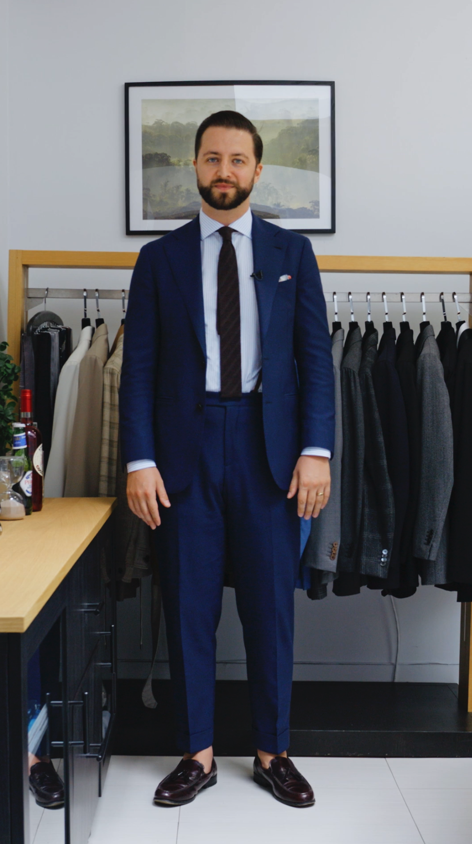 What I'm Wearing: French Navy High Twist Suit + Silk Suspenders