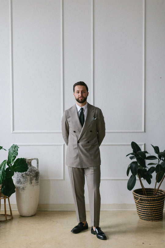 What I'm Wearing Today: Wool Gabardine Suit + Ribbed Buttonless Polo