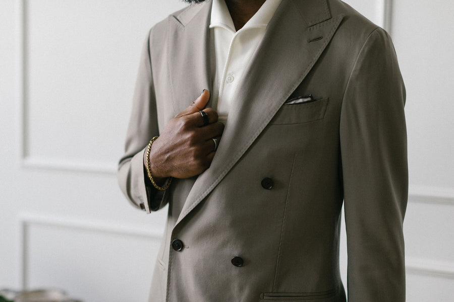 Beige Double Breasted Gabardine Suit