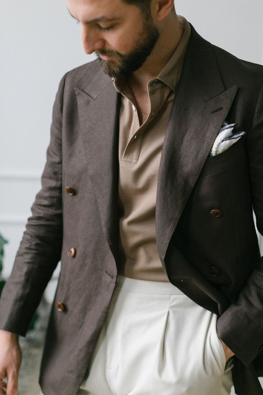 Brown Linen Double Breasted Suit