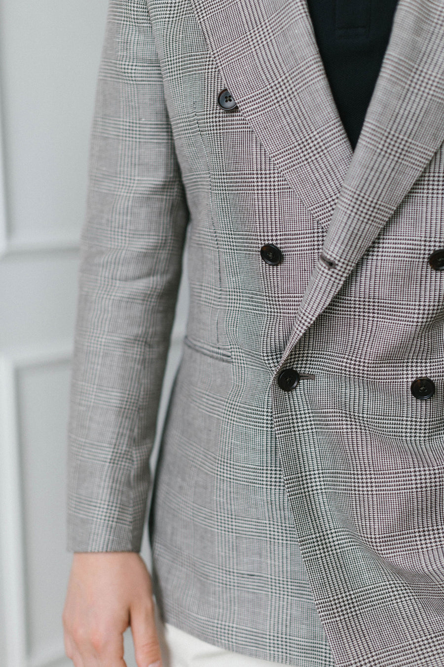 Unconstructed Plaid Wool Linen Jacket