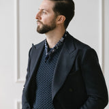 Navy Double Breasted Cavalry Twill Sports Coat