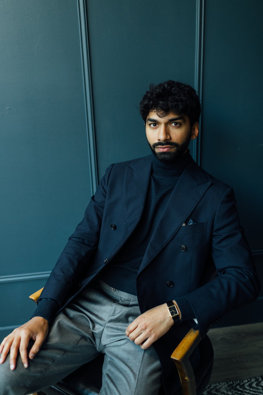 Navy Double Breasted Blazer in Traveller Wool