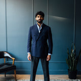 Navy Double Breasted Blazer in Traveller Wool