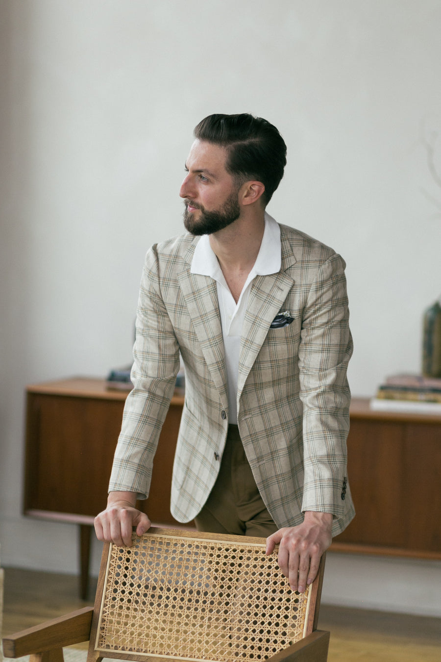 Beige Plaid Wool Silk Jacket