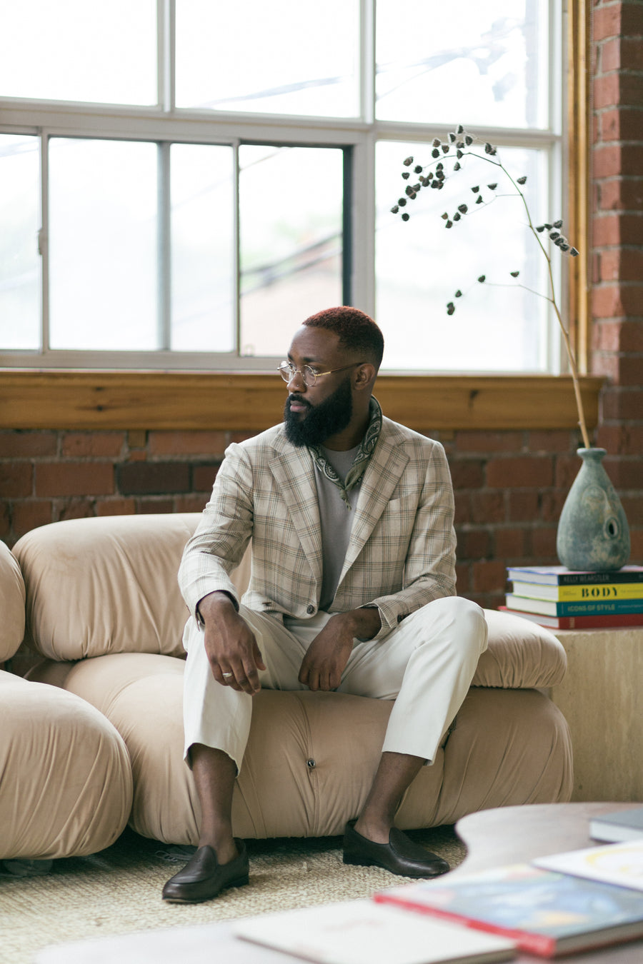 Beige Plaid Wool Silk Jacket