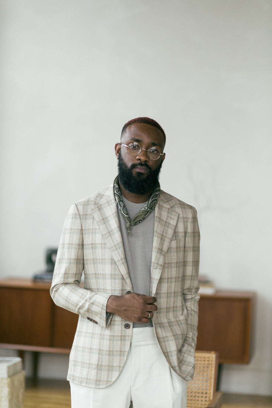 Beige Plaid Wool Silk Jacket